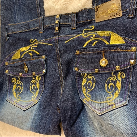 Old School Junior Dark Wash Straight Leg Blue Jeans - Picture 8 of 11